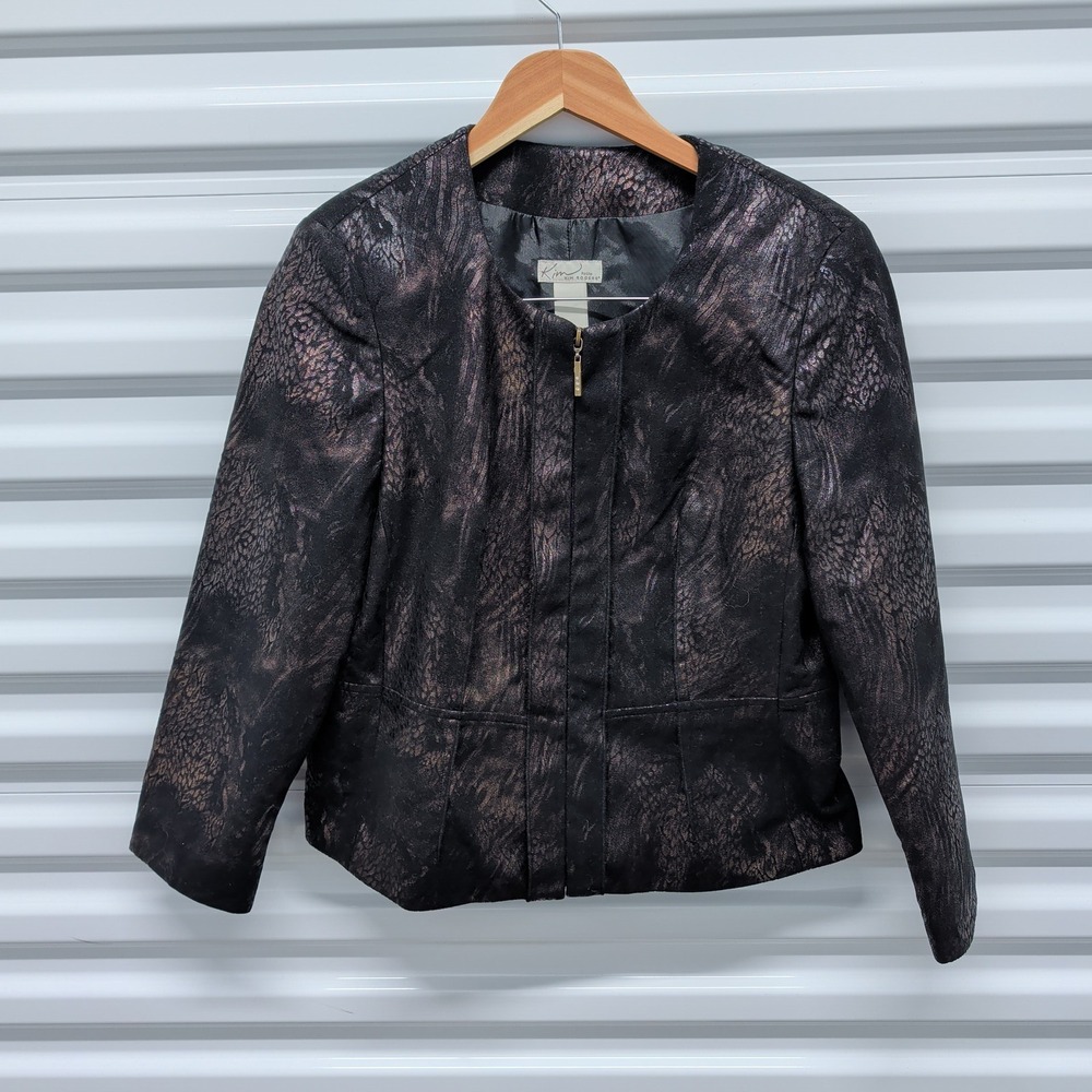 Kim Rogers Jacket Size 8P Womens Metallic Bronze Black Animal Print Zip Blazer — photo 3